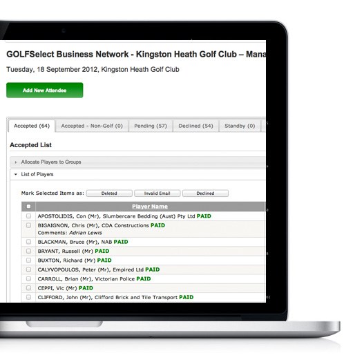 GolfDayPro Manage RSVPs Sample